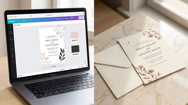 Canva design interface compared with professionally custom designed invitation